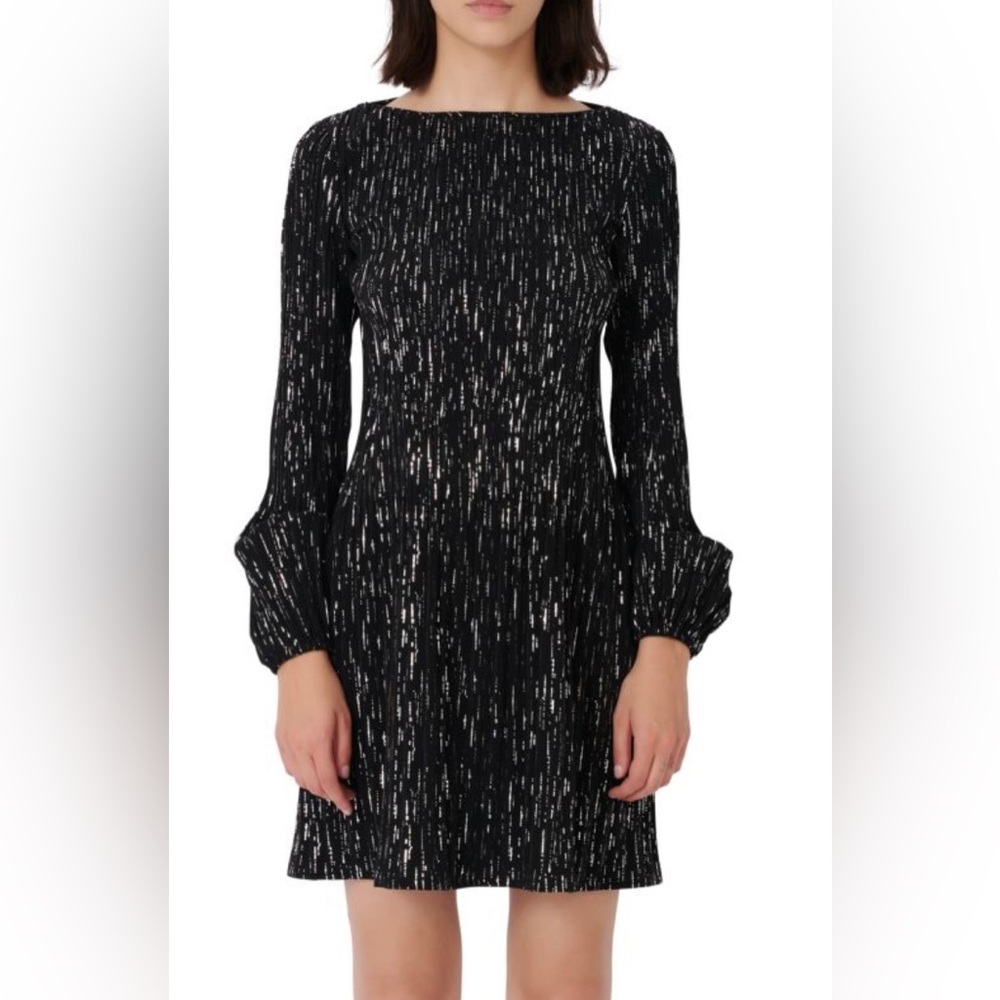 MAJE Rocketa Short Pleated Dress In Lurex Print - Picture 5 of 10